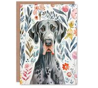 Artery8 Greeting Card Elegant Great Dane Dog Lover Floral Pet Portrait For Her Woman Birthday Card