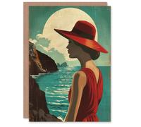 Artery8 Greeting Card Elegant Woman Italian Coast Travel Vintage Style For Her Woman Holiday Card