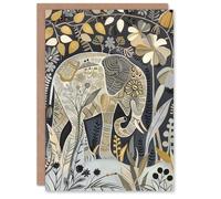 Artery8 Greeting Card Elephant Flowers Artwork Quirky Floral Folk Art Blank For All Him Or Her Art Birthday Card