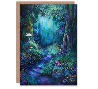 Artery8 Greeting Card Enchanted Forest Bioluminescent Fantasy Magical Blank For Him Or Her Art Birthday Card
