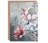 Artery8 Greeting Card Exotic Audubon Style Delicate Flowers Painting Blank For Him Or Her Art Birthday Card
