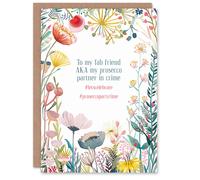 Artery8 Greeting Card Fab Friend Prosecco Partner Crime Floral Flowers For Her Woman Birthday Card