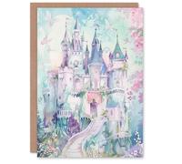 Artery8 Greeting Card Fairy Tale Princess Castle Pastel Colour Fantasy in Blue Artery8 Blue