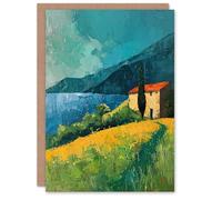 Artery8 Greeting Card Farmhouse Lake District Oil Painting Summer Calm Blank For Him Or Her Art Birthday Card