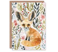 Artery8 Greeting Card Fennec Fox Boho Floral Watercolour Portrait Birthday Artery8 Multicolor