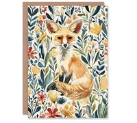 Artery8 Greeting Card Fennec Fox in Wildflower Field Floral Watercolour For Her Woman Birthday Card