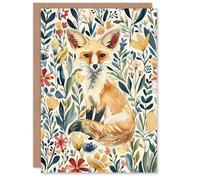 Artery8 Greeting Card Fennec Fox in Wildflower Field Floral Watercolour For Her Woman Birthday Card