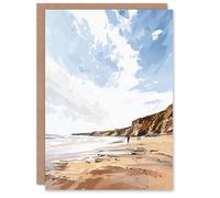 Artery8 Greeting Card Filey Beach Coastal Cliffs Landscape England Sky Blank For All Him Or Her Art Birthday Card