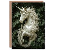 Artery8 Greeting Card Filigree Marble Unicorn Statue Fern Frond Leaves For Her Woman Birthday Card