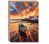 Artery8 Greeting Card Fishing Boat Atmospheric Clouds Sunset Saltburn Blank For Him Or Her Art Birthday Card