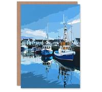 Artery8 Greeting Card Fishing Boats Padstow Harbour Digital Painting Blank For Him Or Her Art Birthday Card