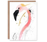 Artery8 Greeting Card Flamingo Bird Black Pink Gold Modern Abstract For Her Woman Birthday Card