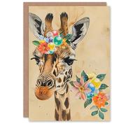 Artery8 Greeting Card Floral Beads Cute Giraffe Headband Collage Blank For Him Or Her Art Birthday Card
