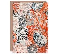 Artery8 Greeting Card Floral Line Pattern Orange Blue Bright Design For Her Woman Birthday Card