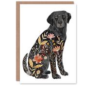 Artery8 Greeting Card Floral Pattern Black Labrador Dog Lover Design For Her Woman Birthday Card