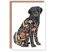 Artery8 Greeting Card Floral Pattern Black Labrador Dog Lover Design For Her Woman Birthday Card