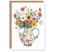 Artery8 Greeting Card Flower Bouquet in Rustic Floral Teapot Vase For Her Woman Birthday Card