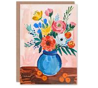 Artery8 Greeting Card Flower Bouquet Vase and Fruit Still Life Painting For Her Woman Birthday Card