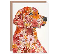 Artery8 Greeting Card Flower Pattern Red Labrador Dog Lover Portrait For Her Woman Birthday Card