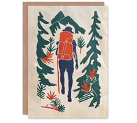Artery8 Greeting Card Forest Hiking Green Blue Orange Upcycle Painting Blank For Him Or Her Art Birthday Card