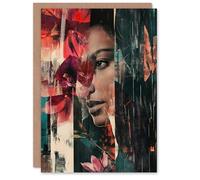 Artery8 Greeting Card Fragments Woman Floral Portrait Modern Abstract For Her Woman Birthday Card