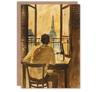 Artery8 Greeting Card France Portrait Wine Drink Advert Watercolour Blank For Him Or Her Art Birthday Card
