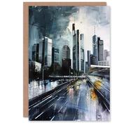 Artery8 Greeting Card Frankfurt City Skyline Germany Cityscape Painting Blank For Him Or Her Art Birthday Card