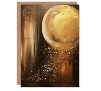 Artery8 Greeting Card Full Moon Golden Glimmers Abstract Oil Painting Blank For Him Or Her Art Birthday Card