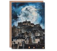 Artery8 Greeting Card Full Moon Night Edinburgh Castle Conceptual Art Blank For Him Or Her Art Birthday Card