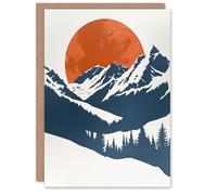 Artery8 Greeting Card Full Moon Rising Winter Forest Mountain Landscape Blank For Him Or Her Art Birthday Card