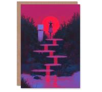 Artery8 Greeting Card Full Moon Witch Ritual Neon Pink Fantasy Art For Her Woman Halloween Card