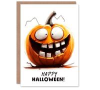 Artery8 Greeting Card Fun Happy Bright Kids Child Silly Pumpkin Blank For All Halloween Card