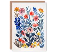 Artery8 Greeting Card Garden Flowers in Spring Scandi Folk Watercolour For Her Woman Birthday Card