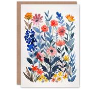 Artery8 Greeting Card Garden Flowers in Spring Scandi Folk Watercolour For Her Woman Birthday Card
