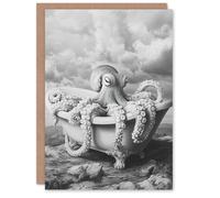 Artery8 Greeting Card Giant Octopus Bathtub Black White Mountain Cliff Blank For Him Or Her Art Birthday Card