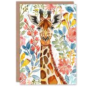 Artery8 Greeting Card Giraffe Colourful Floral Watercolour Portrait Birthday Artery8 Multicolor