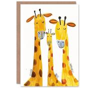 Artery8 Greeting Card Giraffe Family Simple Bright Watercolour Folk Art For Child Kids Birthday Card