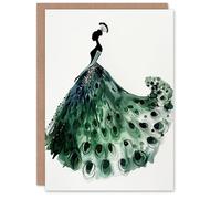 Artery8 Greeting Card Glamorous Peacock Fashion Dress Silhouette For Her Woman Birthday Card
