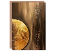 Artery8 Greeting Card Golden Full Moon Milky Way Abstract Oil Painting Blank For Him Or Her Art Birthday Card