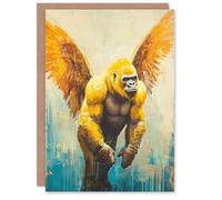 Artery8 Greeting Card Golden Yellow Gorilla Angel Wings Oil Painting Blank For Him Or Her Art Birthday Card