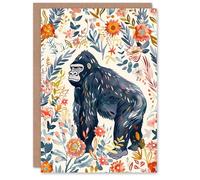 Artery8 Greeting Card Gorilla Ape with Wildflowers Floral Watercolour For Her Woman Birthday Card