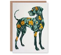 Artery8 Greeting Card Great Dane Dog Lover Green Orange Floral Pattern For Her Woman Birthday Card