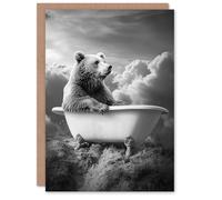 Artery8 Greeting Card Grizzly Bear Mountain Bathtub Black White Surreal Blank For Him Or Her Art Birthday Card