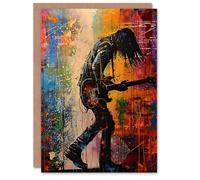 Artery8 Greeting Card Grunge Rock Music Guitarist Colourful Portrait Blank For Him Or Her Art Birthday Card