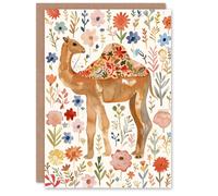 Artery8 Greeting Card Happy Camel With Floral Pattern Watercolour For Her Woman Birthday Card