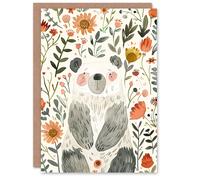 Artery8 Greeting Card Happy Cute Baby Bear with Flowers Watercolour For Child Kids Birthday Card