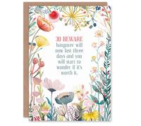 Artery8 Greeting Card Happy Flowers 30 Year Old Beware Hangover For Her Woman Daughter Sister Friend Birthday Card