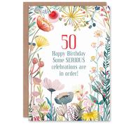 Artery8 Greeting Card Happy Flowers 50 Year Old Serious Celebrations For Her Woman Wife Mum Daughter Sister Birthday Card