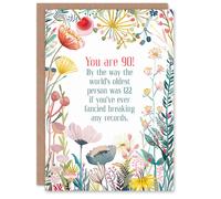 Artery8 Greeting Card Happy Flowers 90 Year Old Oldest Person Record Birthday Artery8 Multicolor