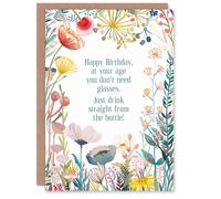 Artery8 Greeting Card Happy Flowers Don't Need Glasses Drink Bottle For Her Woman Wife Mum Daughter Sister Birthday Card